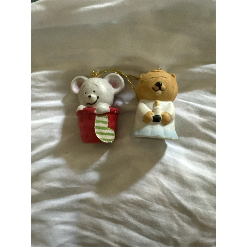 Vintage 1985 Lil Chimers  Ornament Jasco Porcelain Mouse & Beaver Bells Set Of 2